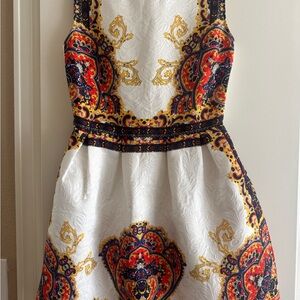 Elegant White and Gold Paisley Dress
